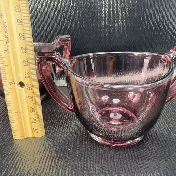 Vintage Depression Glass Sugar And Creamer Set 2 Glassware Amethyst Purple VTG - Picture 4 of 9